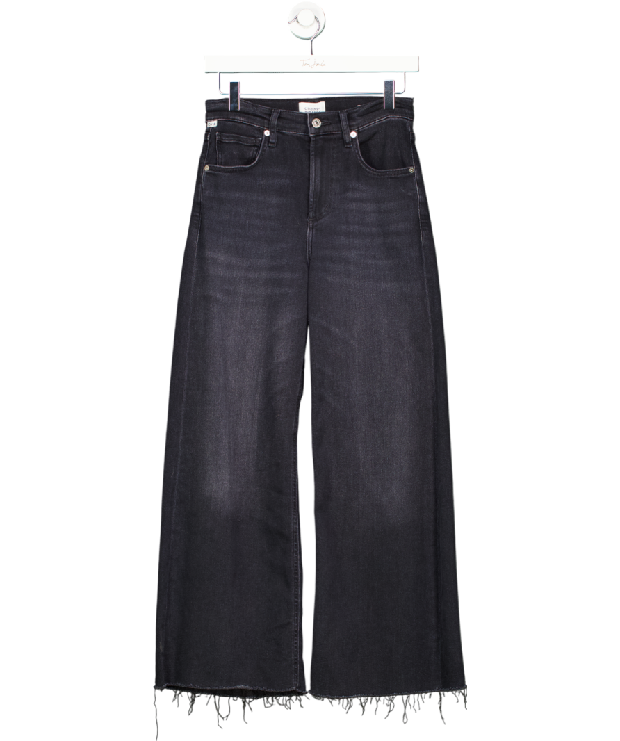 Citizens of Humanity Black Lyra Frayed Cropped High-rise Wide-leg Jeans UK 6