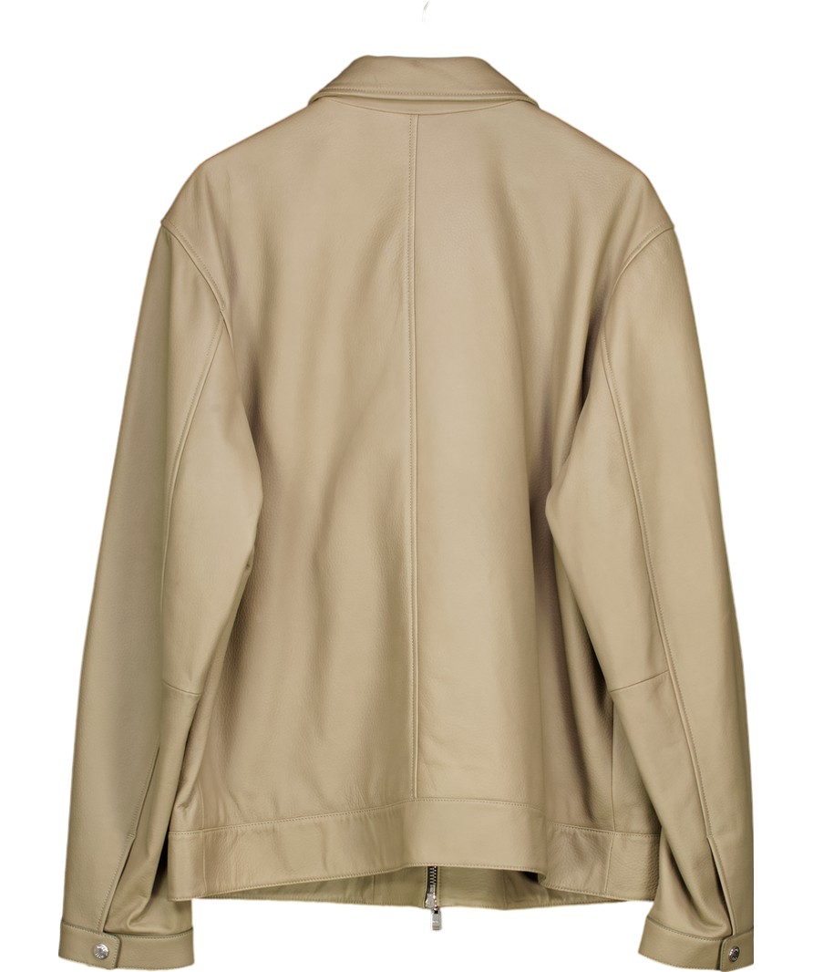 BOSS Green Olive Grey/green Nappa Leather Zip Jacket 48R UK XXXL