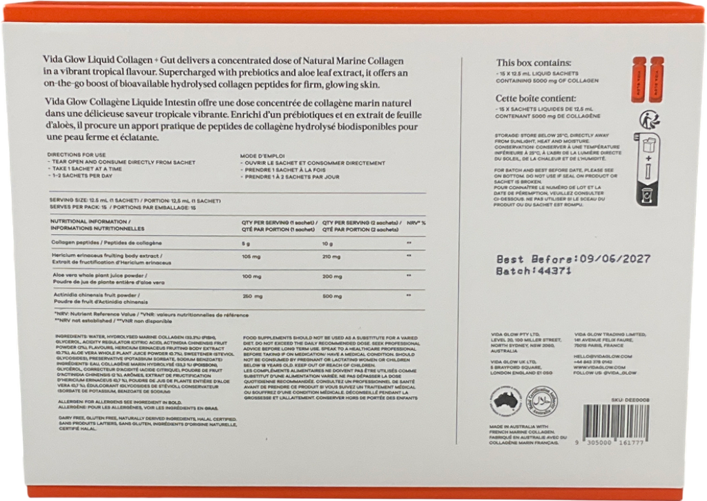 Vida Glow Liquid Collagen Skin + Gut 15x12.5