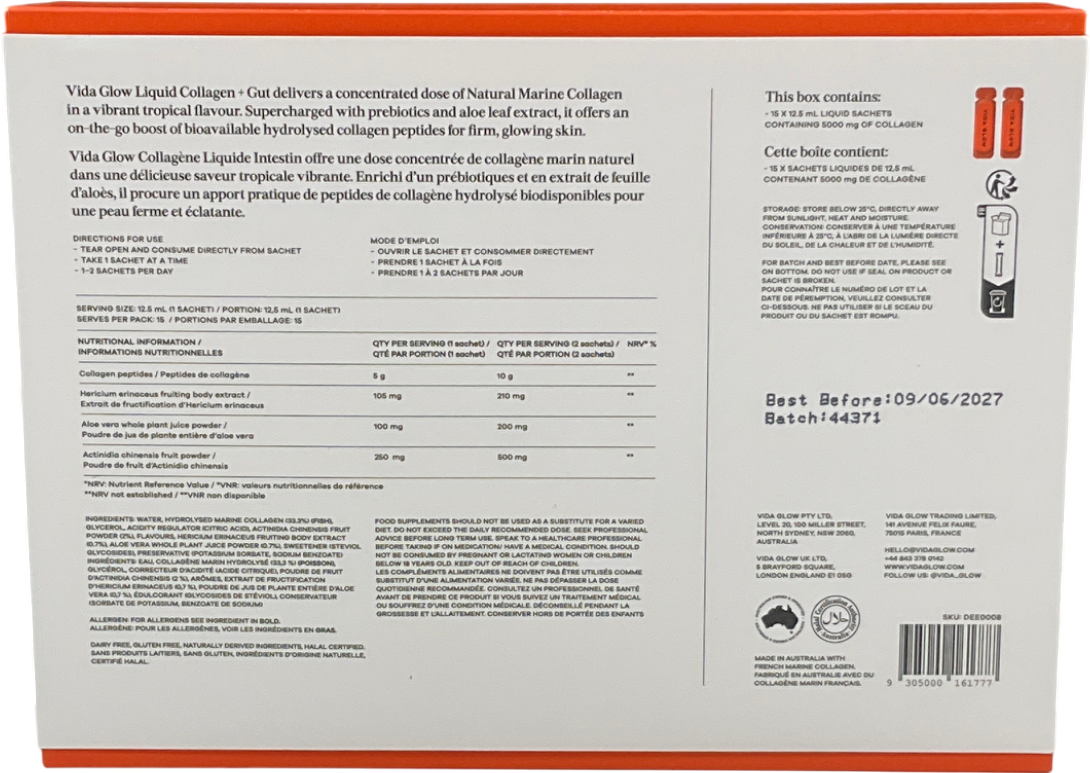 Vida Glow Liquid Collagen Skin + Gut 15x12.5