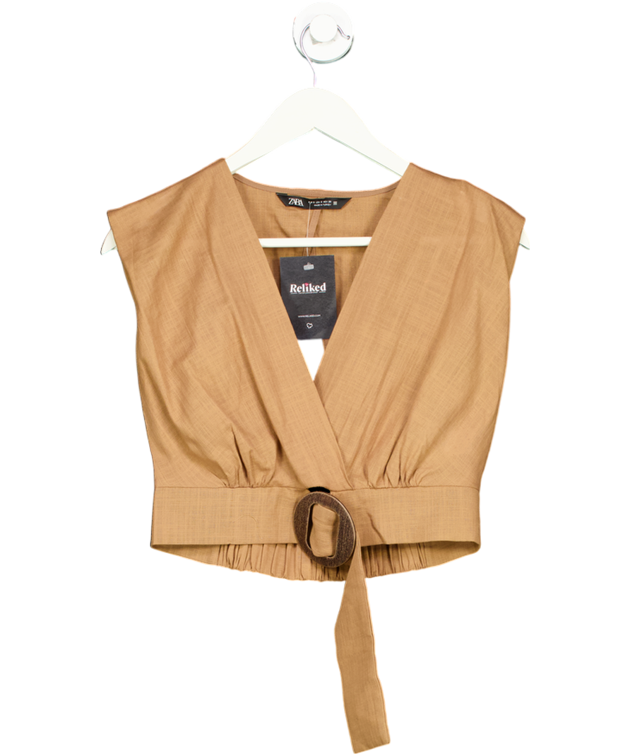 ZARA Beige Open Back V-neck Tank Top UK S