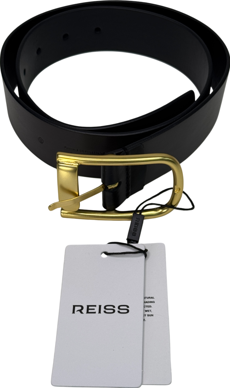 REISS Leather Half Keeper Belt In Black UK XS