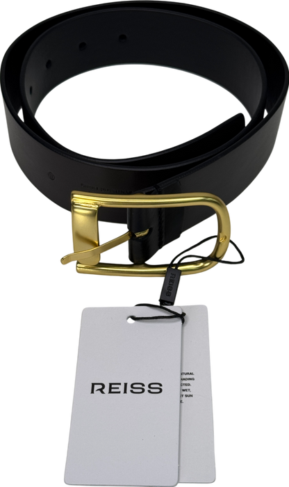 REISS Leather Half Keeper Belt In Black UK XS