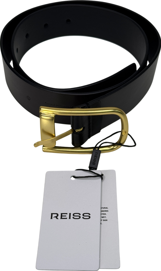 REISS Leather Half Keeper Belt In Black UK XS