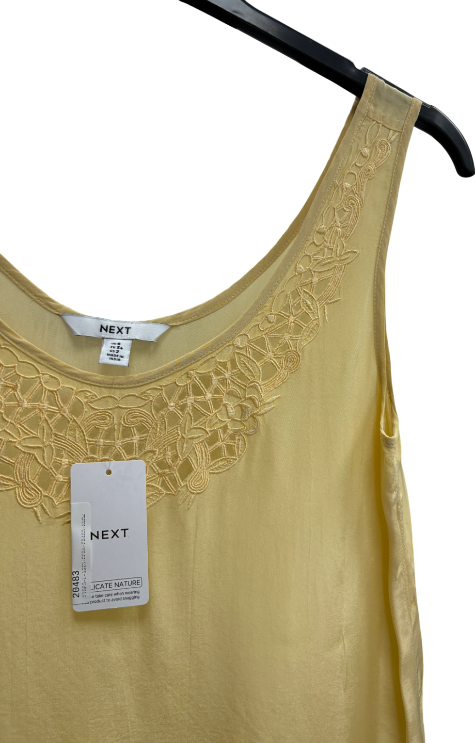 Next Yellow Satin Lace Insert Scoop Cami Top UK 6