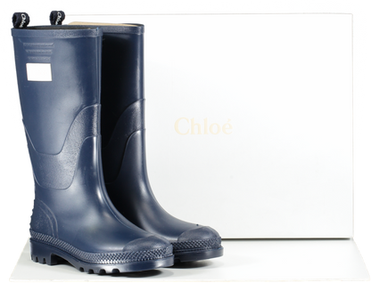CHLOE Navy Blue Logo Patch Wellington Boots UK 2.5 EU 35 👼