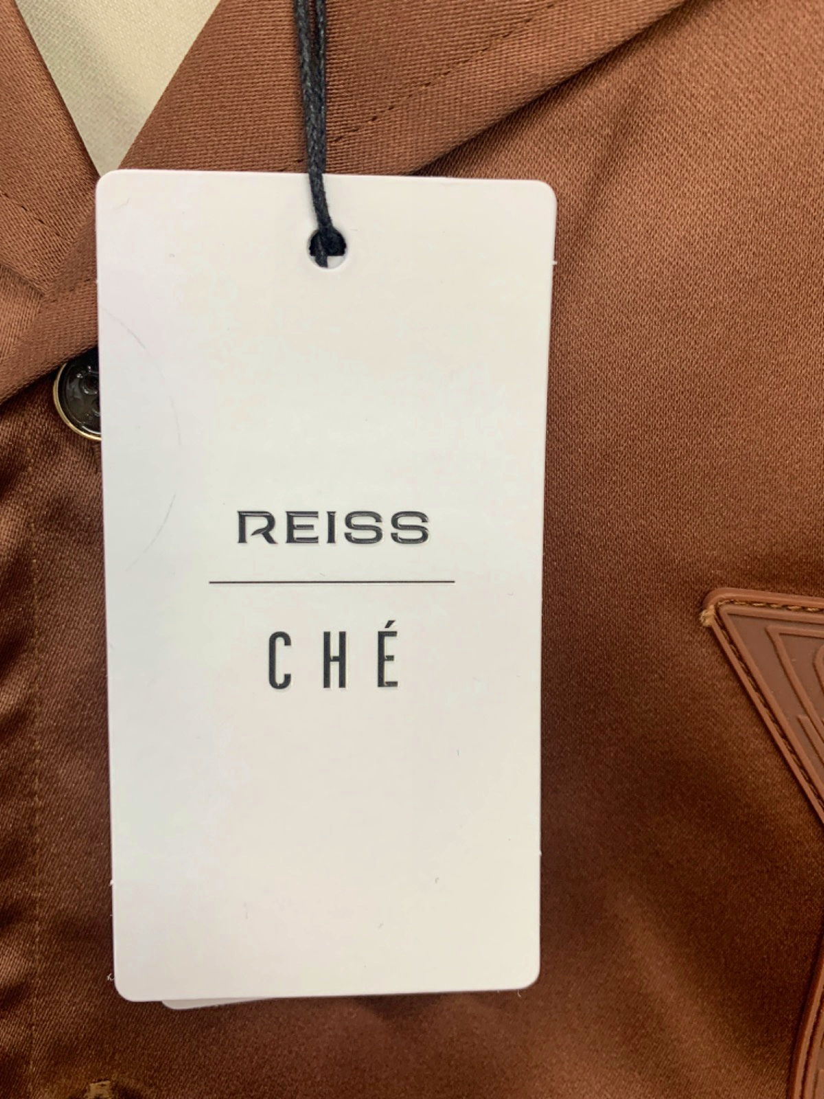 Reiss Tobacco/Cream Satin Colourblock Shirt UK M