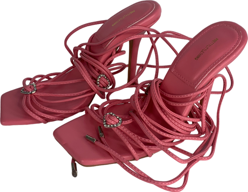 PrettyLittleThing Pink Extreme Strappy Square Toe Heeled Sandals UK 3 EU 36 👠