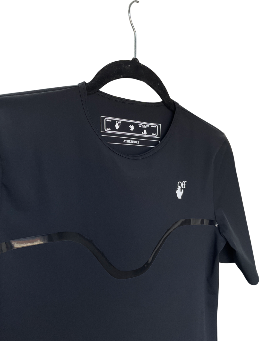 off white Black Mesh Logo Printed Athleisure T-shirt UK S