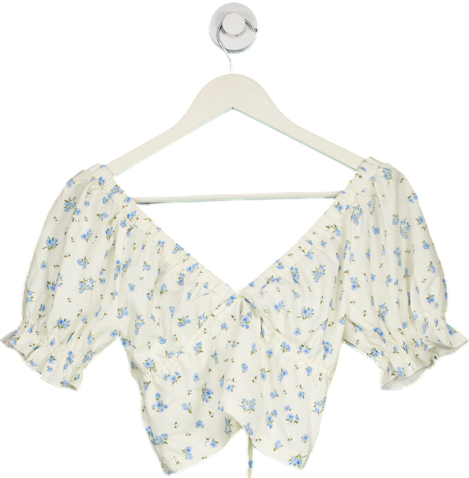 PrettyLittleThing White Floral Crop Top UK 6