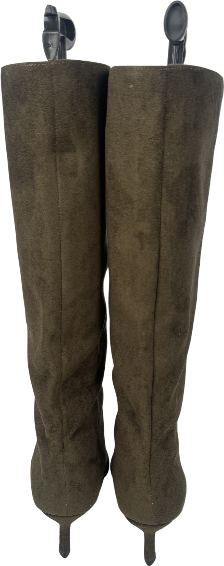 PrettyLittleThing Green Olive Faux Suede Snipped Toe Low Heel Knee Boots UK 6 EU 39 👠