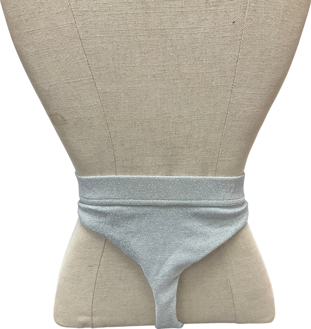 Oh Polly Metallic Silver Thong Bikini Bottoms UK M