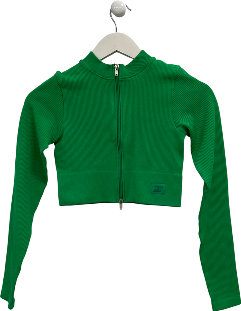 bo+tee Green A Long-sleeved, Ribbed, Zip-up Activewear Top UK S