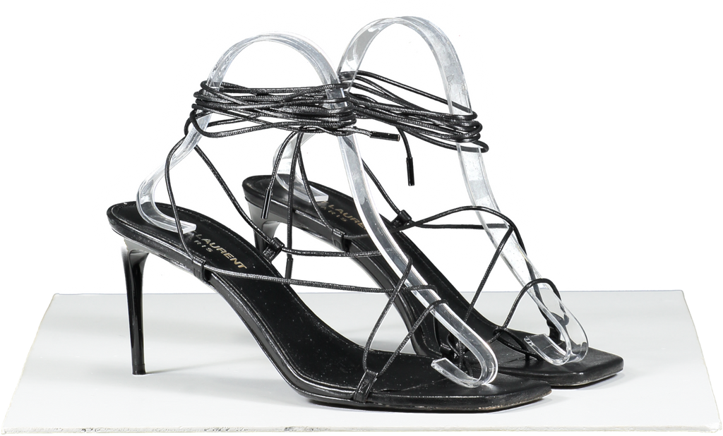 Saint Laurent Black Leather Strappy Heeled Sandals UK 6 EU 39 👠