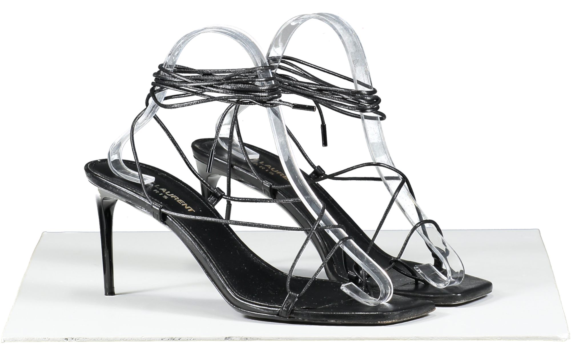 Saint Laurent Black Leather Strappy Heeled Sandals UK 6 EU 39 👠