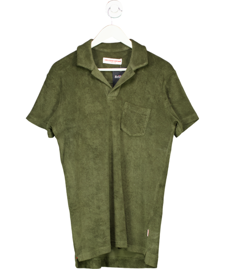 Orlebar Brown Green Terry Towelling Resort Polo Shirt UK M