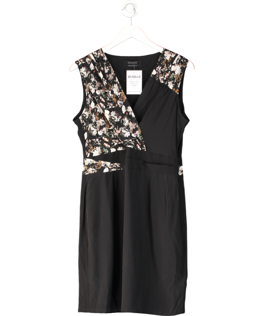 All Saints Black Azure Sleeveless Silk Dress UK 14
