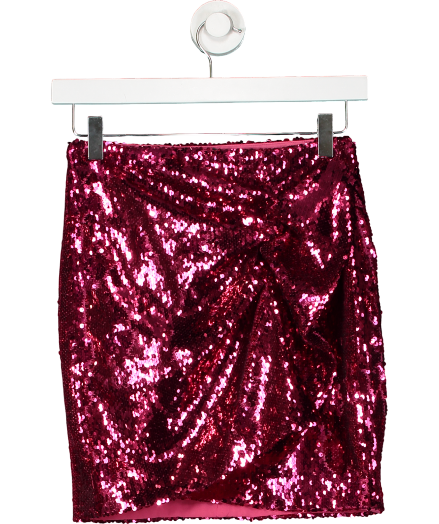 Pinko Sequin Pink ruffle front mini Skirt UK S