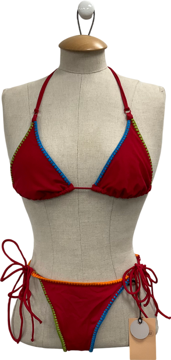 direct message Red Deja Hand Embroidered Bikini UK M