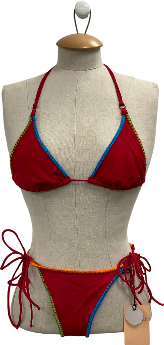 direct message Red Deja Hand Embroidered Bikini UK M