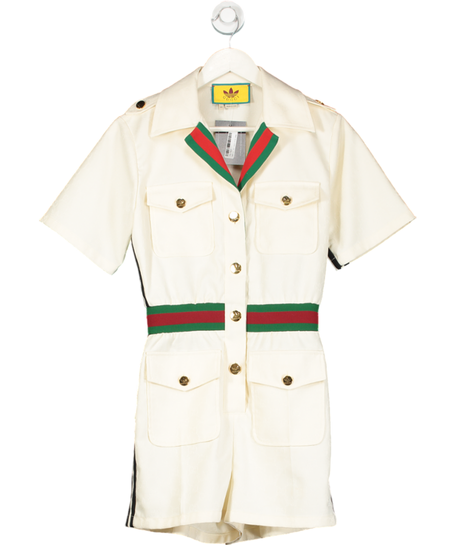 GUCCI X Adidas Short Jacquard logo Jumpsuit In White UK S