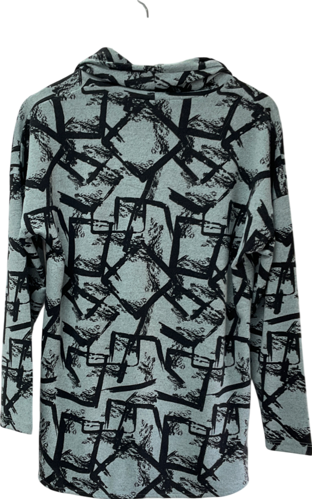 viza viz Blue Square Abstract Print Cowl Neck Top UK 14