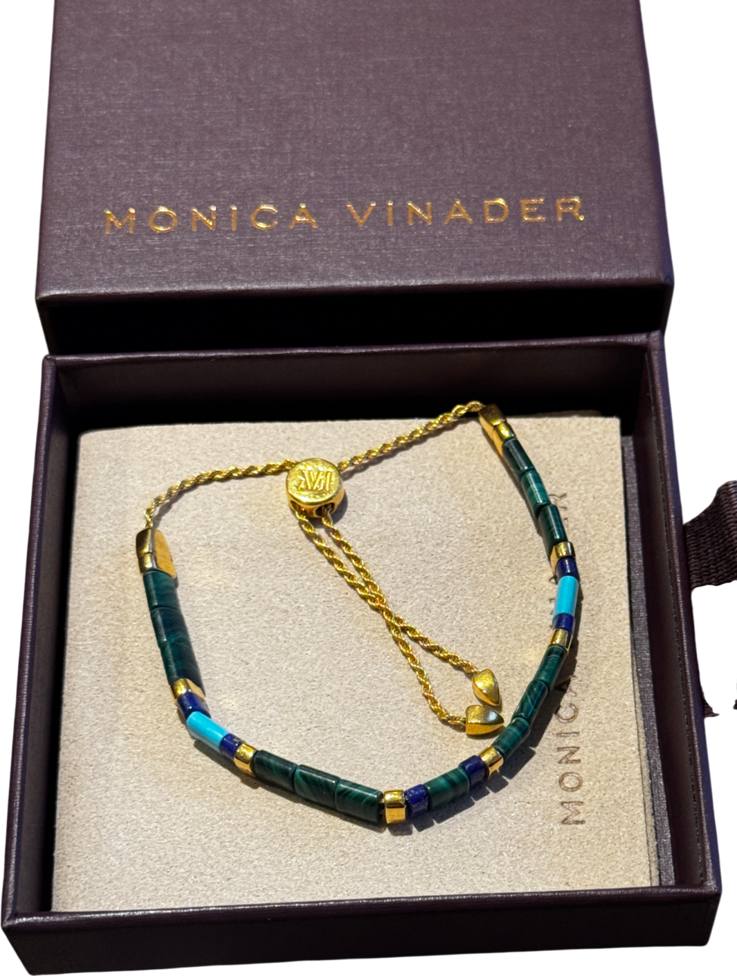 Monica Vinader Green Delphi Multi Gemstone Friendship Bracelet 18k Gold Vermeil & Malachite