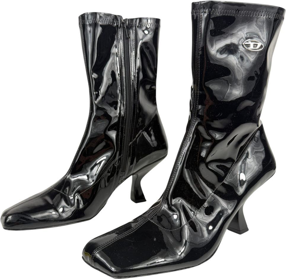 Diesel Black D-amber-ankle Boots In Patent Stretch Pu UK 7 EU 40 👠