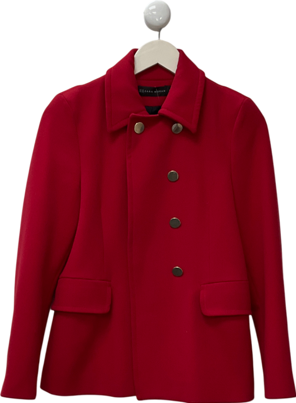 ZARA Red Tailored Gold Button Blazer UK XS