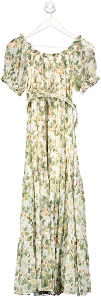 Goelia Green Silk Floral Print Maxi Dress UK S