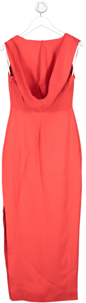 Karen Millen Red Compact Stretch Viscose Hooded Wrap Detail Midaxi Dress UK 8