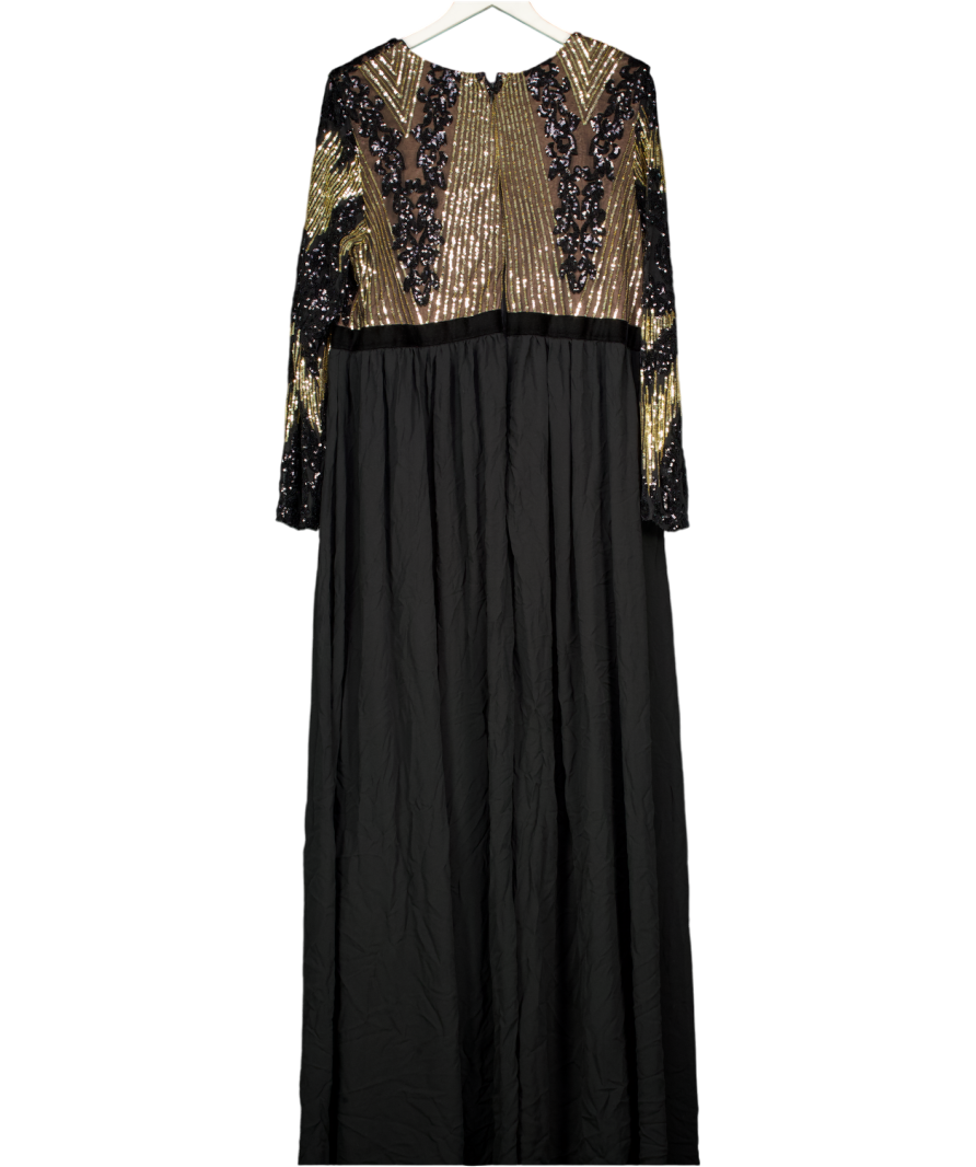 Goddiva Black Sequin Mesh Bodice Maxi Dress UK 26