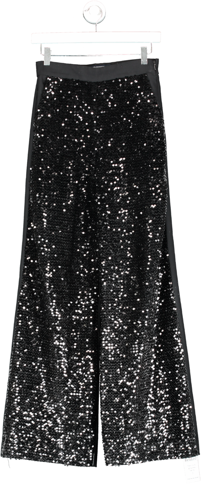 French Connection Black Sequin Front Embellished Wide Leg Trousers UK 6