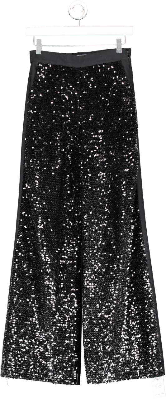 French Connection Black Sequin Front Embellished Wide Leg Trousers UK 6