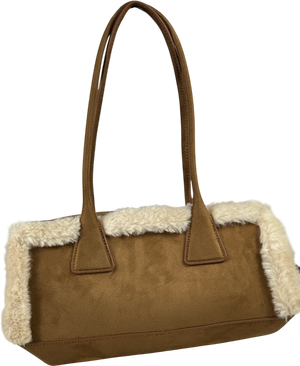 H&M Brown Faux Shearling Shoulder Bag One Size