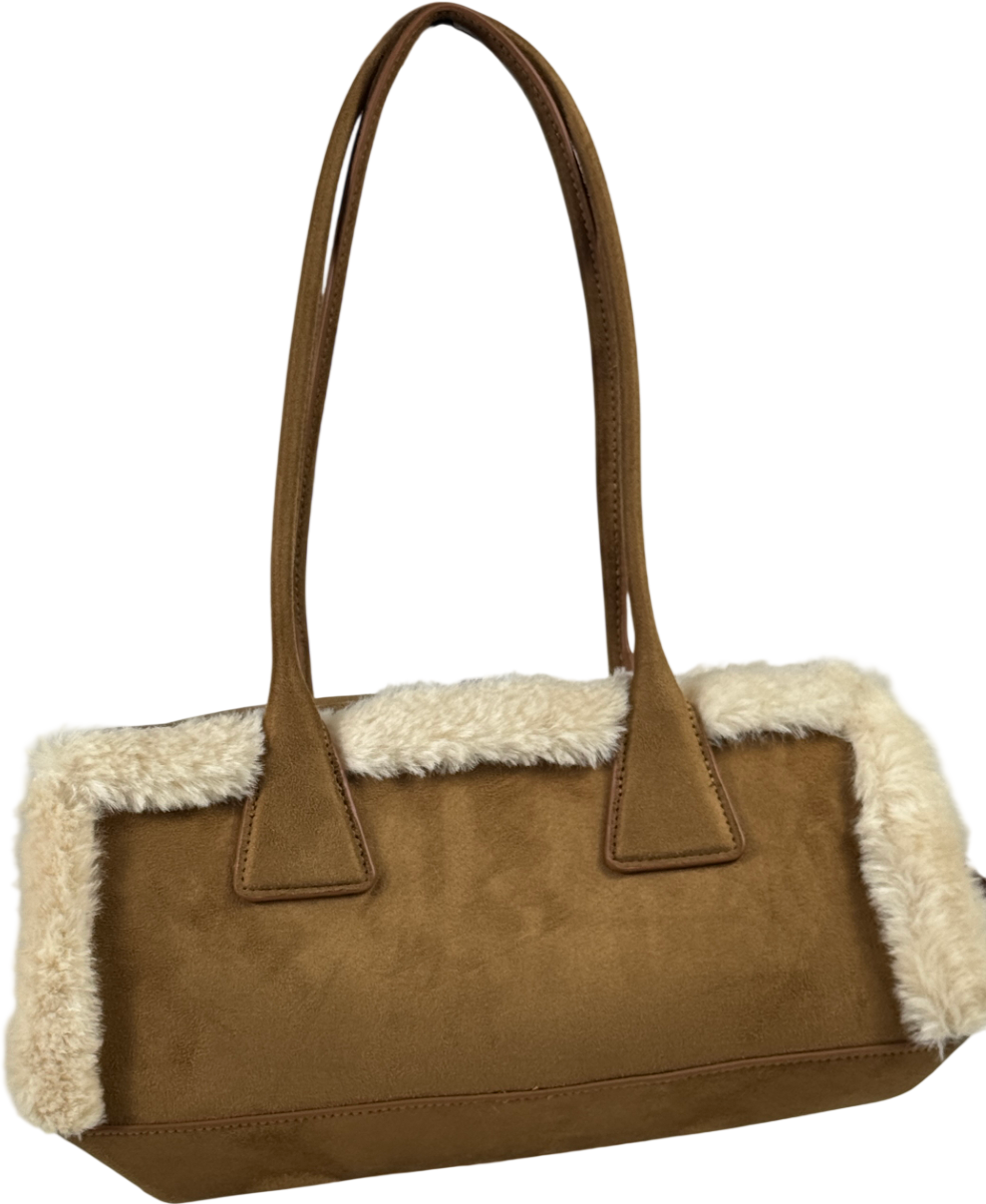 H&M Brown Faux Shearling Shoulder Bag One Size
