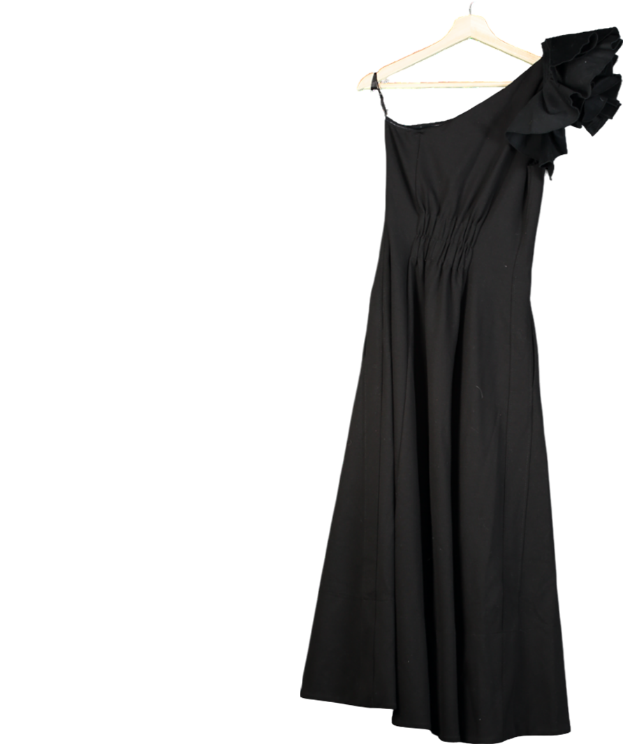 ME + EM Black One Shoulder Midi Dress + Corsage UK 6