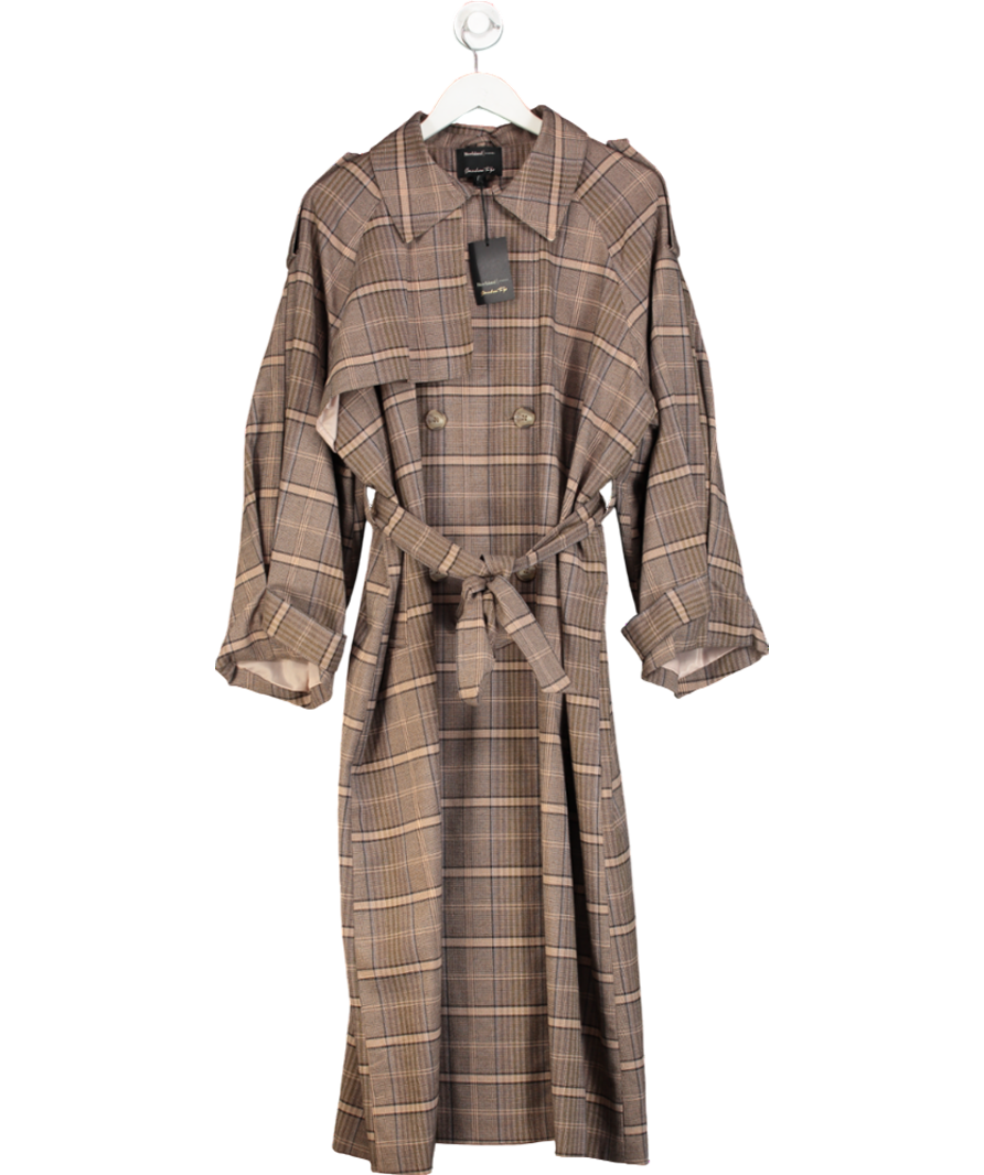 River Island Brown Check Belted Trench Coat UK L