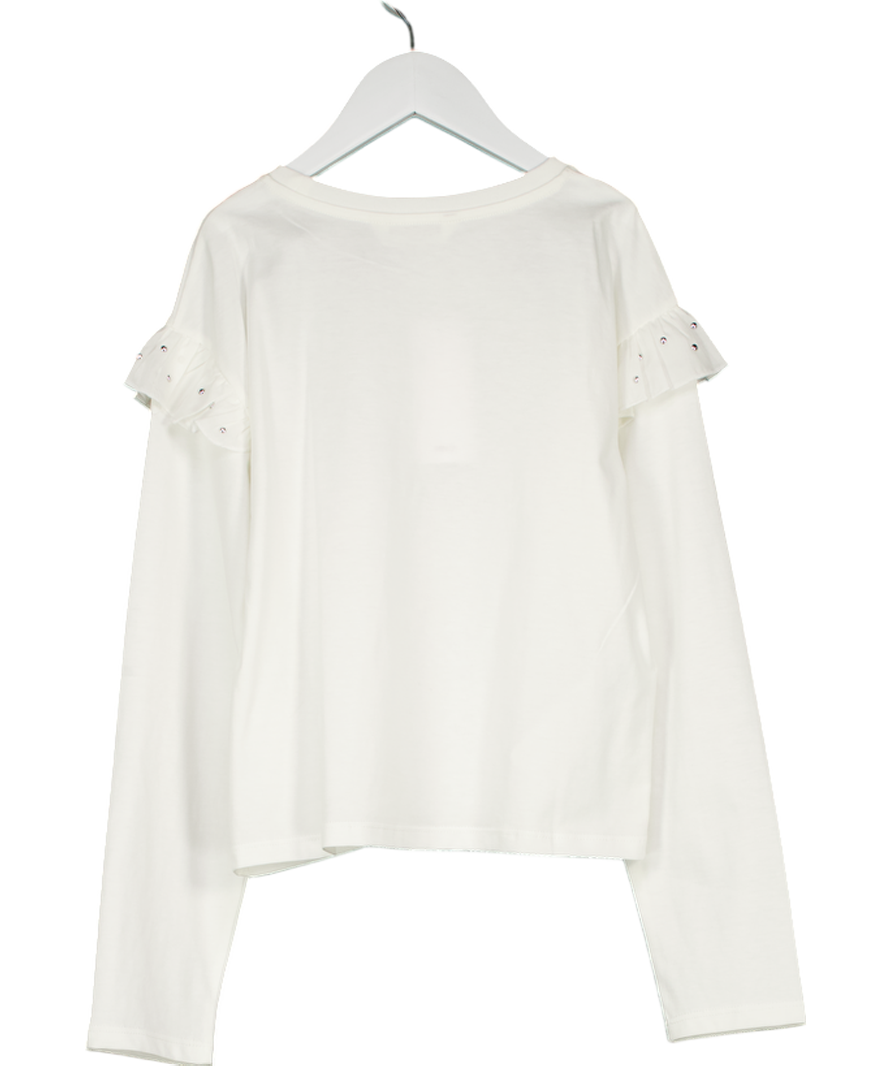 MANGO White T-shirt With Studded Ruffles 9 Years