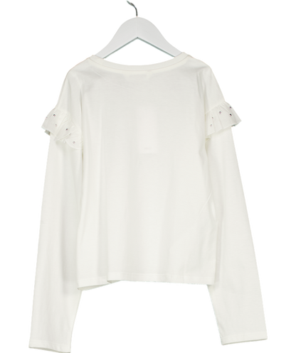 MANGO White T-shirt With Studded Ruffles 9 Years