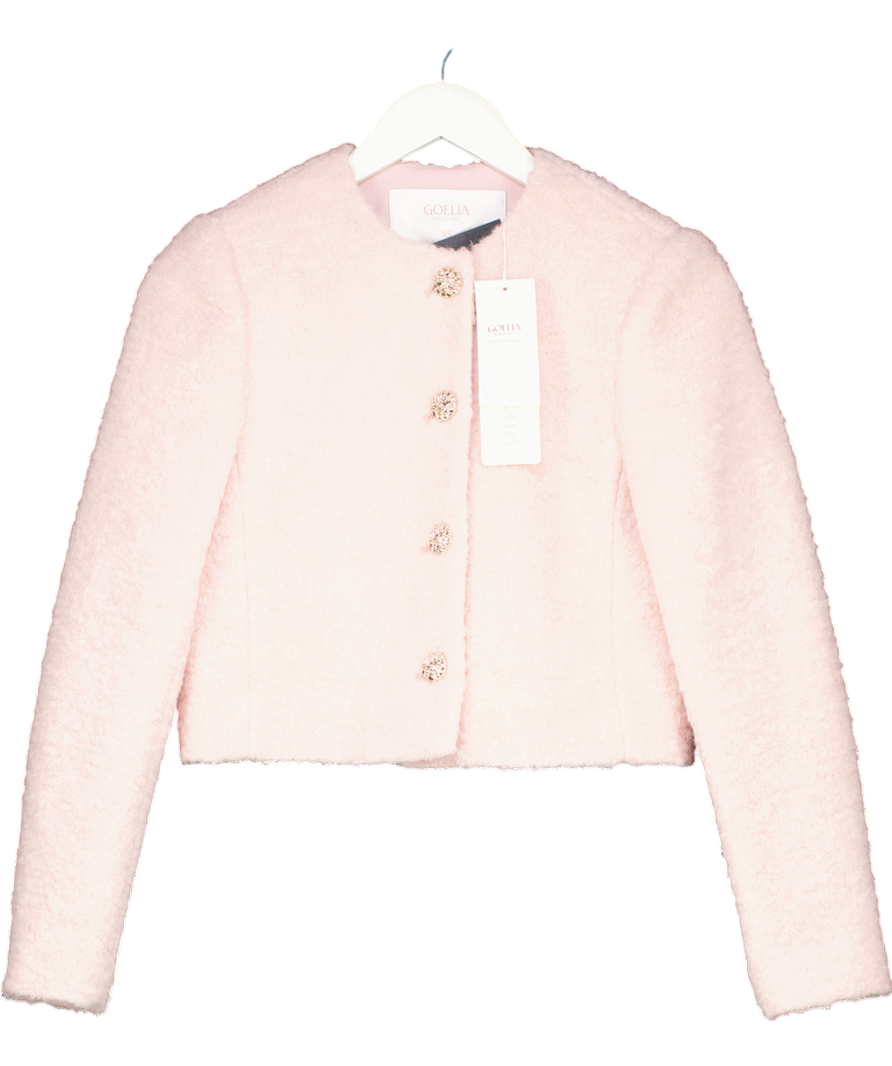 goelia Pink Wool-blend Single-breasted Women Crop Jacket UK XS
