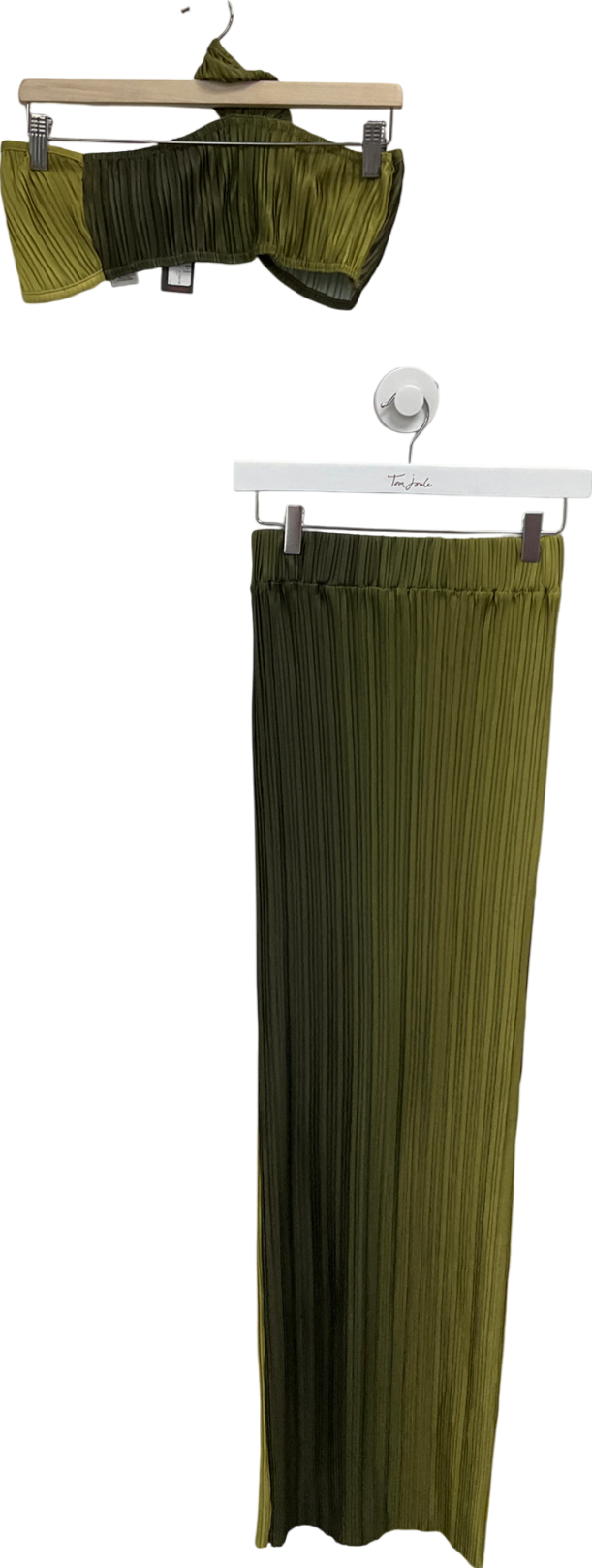 Misspap Green Ombré Plisse Twist Bralet & Drape Maxi Skirt Co Ord UK 6