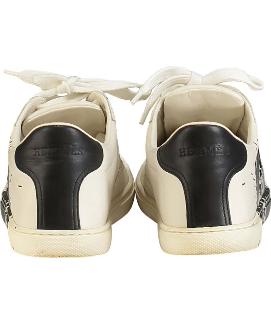 Hermès White White/ Black Quicker "H" Logo Trainers UK 2.5 EU 35.5 👠