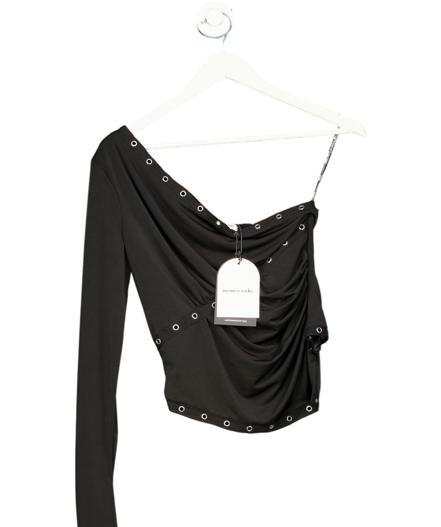 Mistress Rocks Black Eyelet Trim Single Sleeve Crepe Jersey Top UK M
