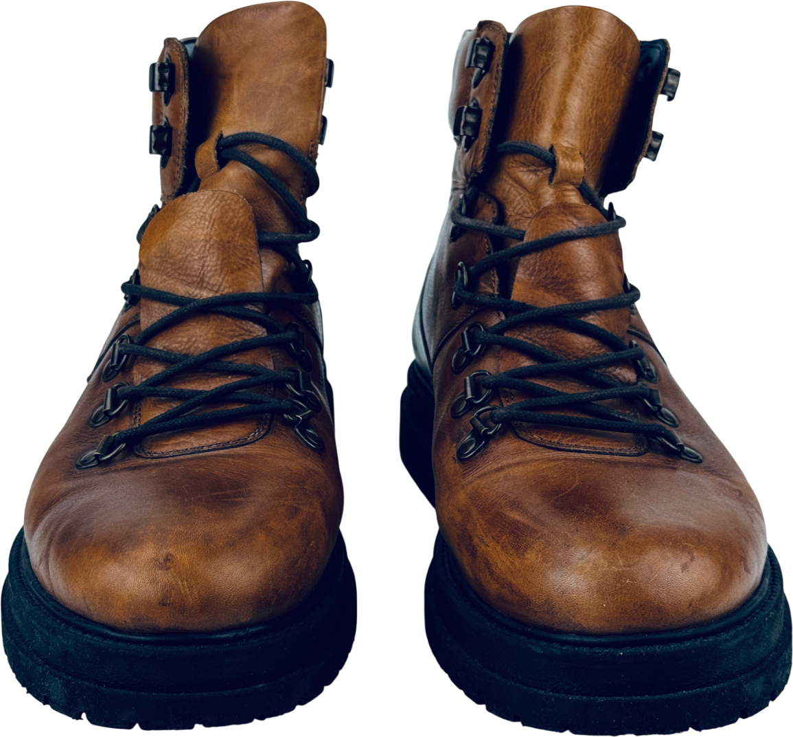 GOODWIN SMITH Tan Brown Luxury Italian Leather Lace Up Boots UK 10 EU 44 👞