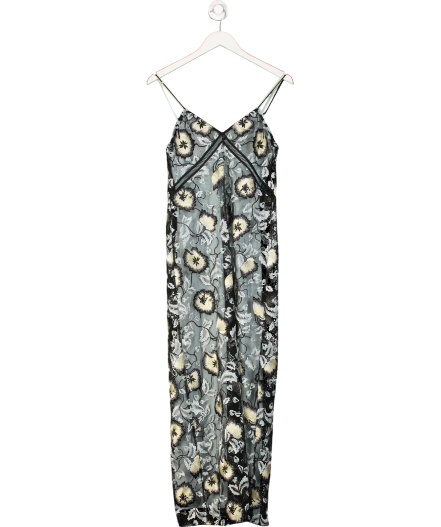 Self-Portrait Black Sofia Poppy Embroidered Maxi Dress UK 10