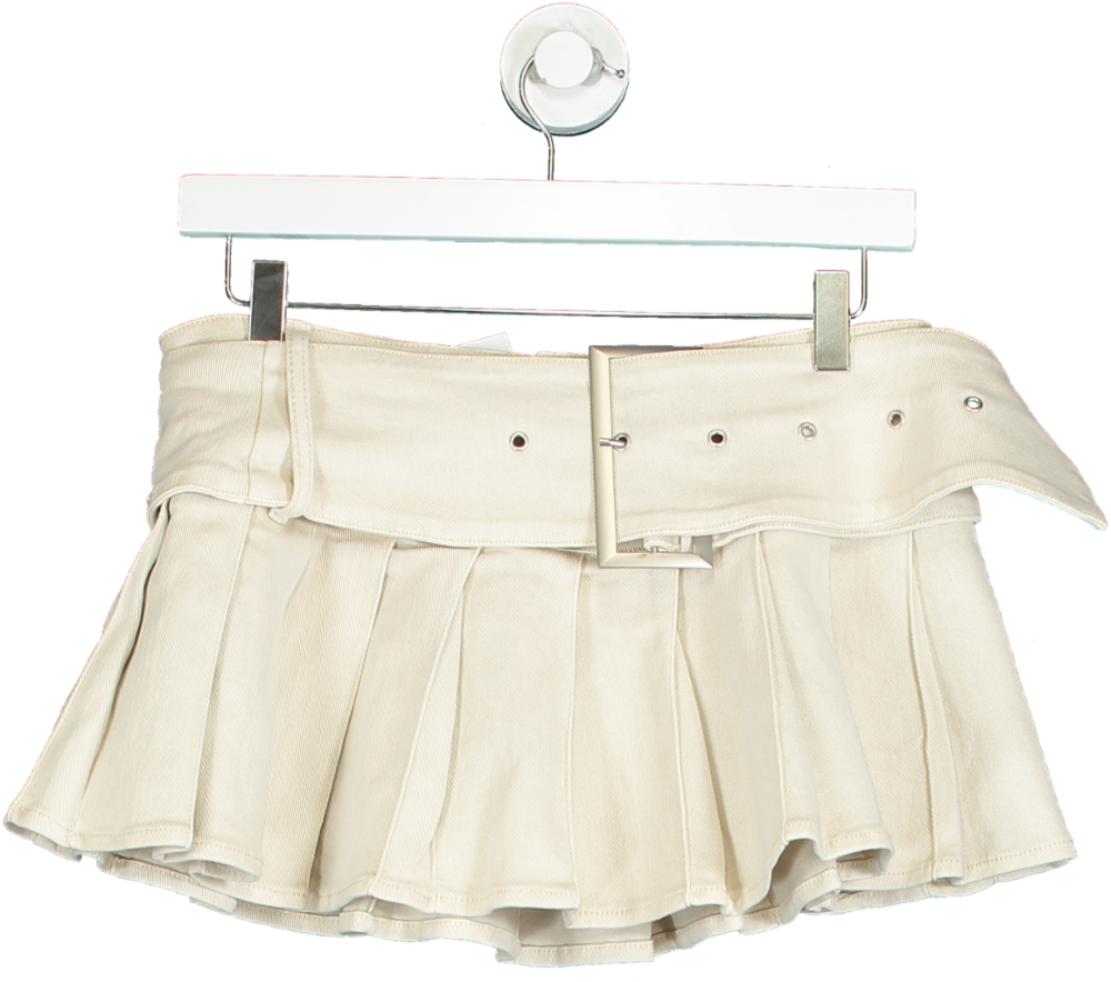 Oh Polly Beige Pleated Mini Skirt with Belt UK 8
