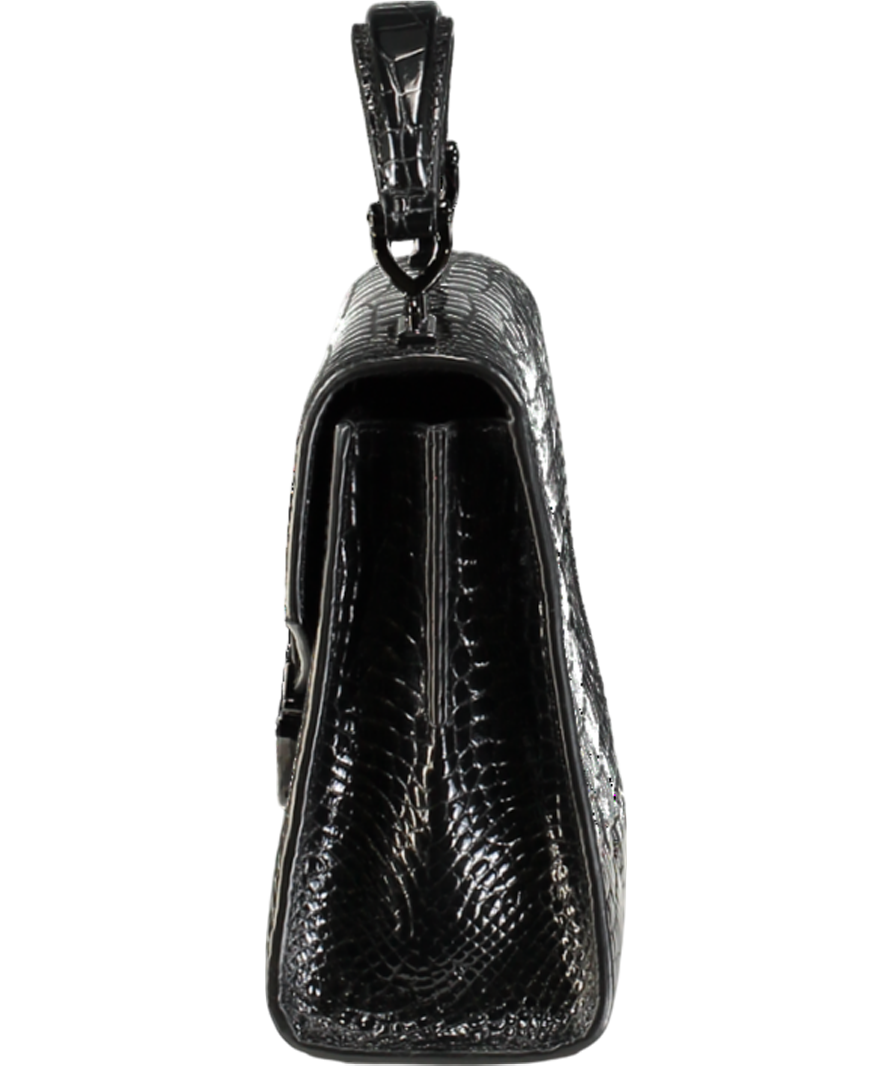 Aspinal Of London Mini Mayfair 2 Black Patent Croc Top Handle Bag