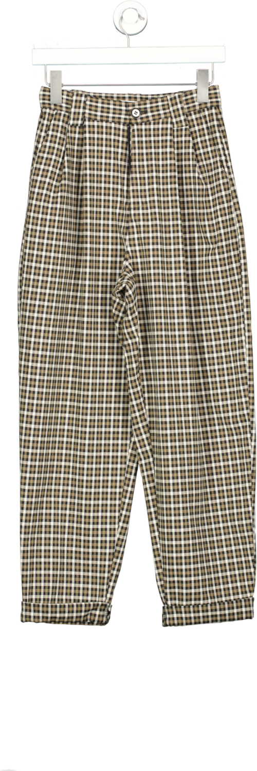 Topshop Brown Plaid Check Cuffed Trousers UK 8