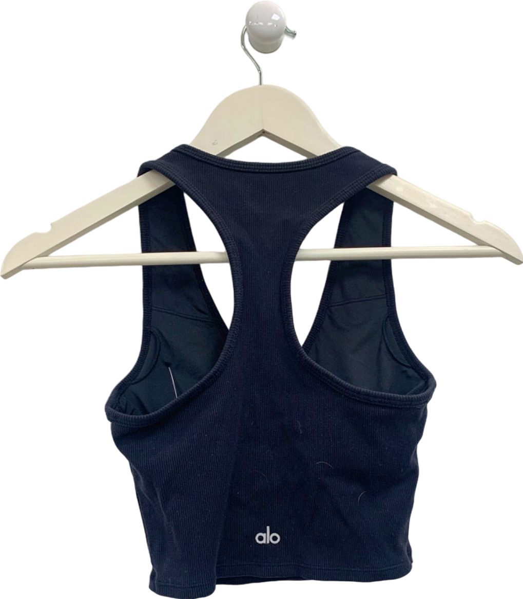 Alo Black V-Neck Racerback Crop Top UK XS